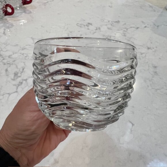 7 Duncan & Miller Glass Caribbean Punch Cups, Clear with Red Handle, Wavy Design - Picture 7 of 12